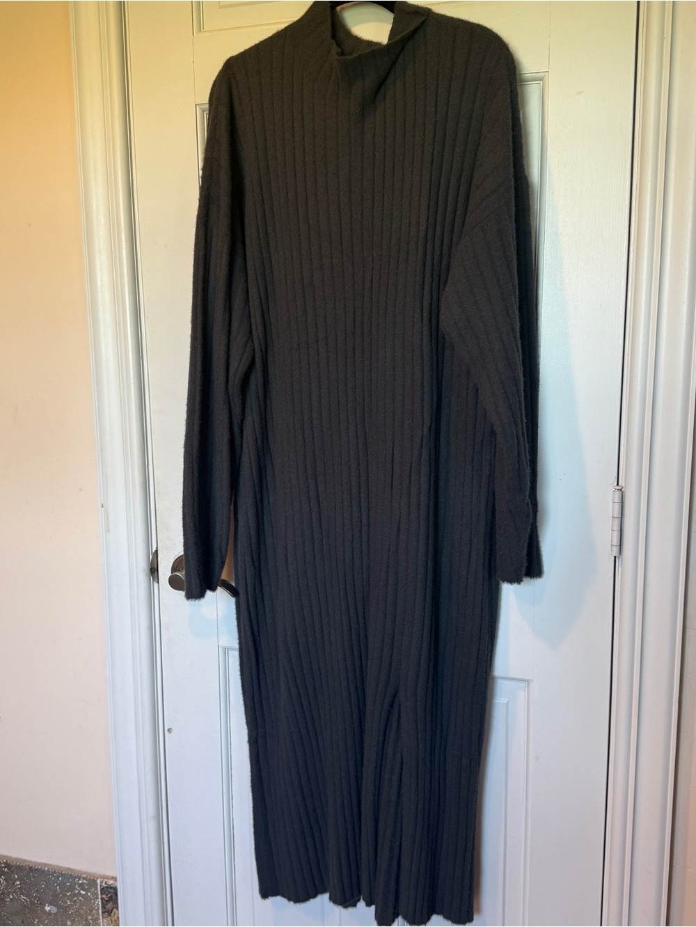 Aerie Ribbed Long Knit Dress in Dark Grey